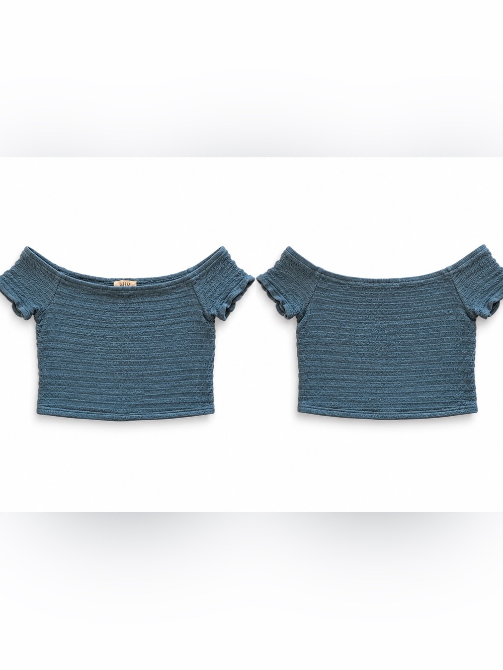 Forever 21 Textured Off-Shoulder Crop Top - Teal Blue